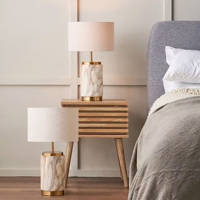 Pacific Lifestyle Set of 2 Modern Brown and White Ceramic Table Lamps