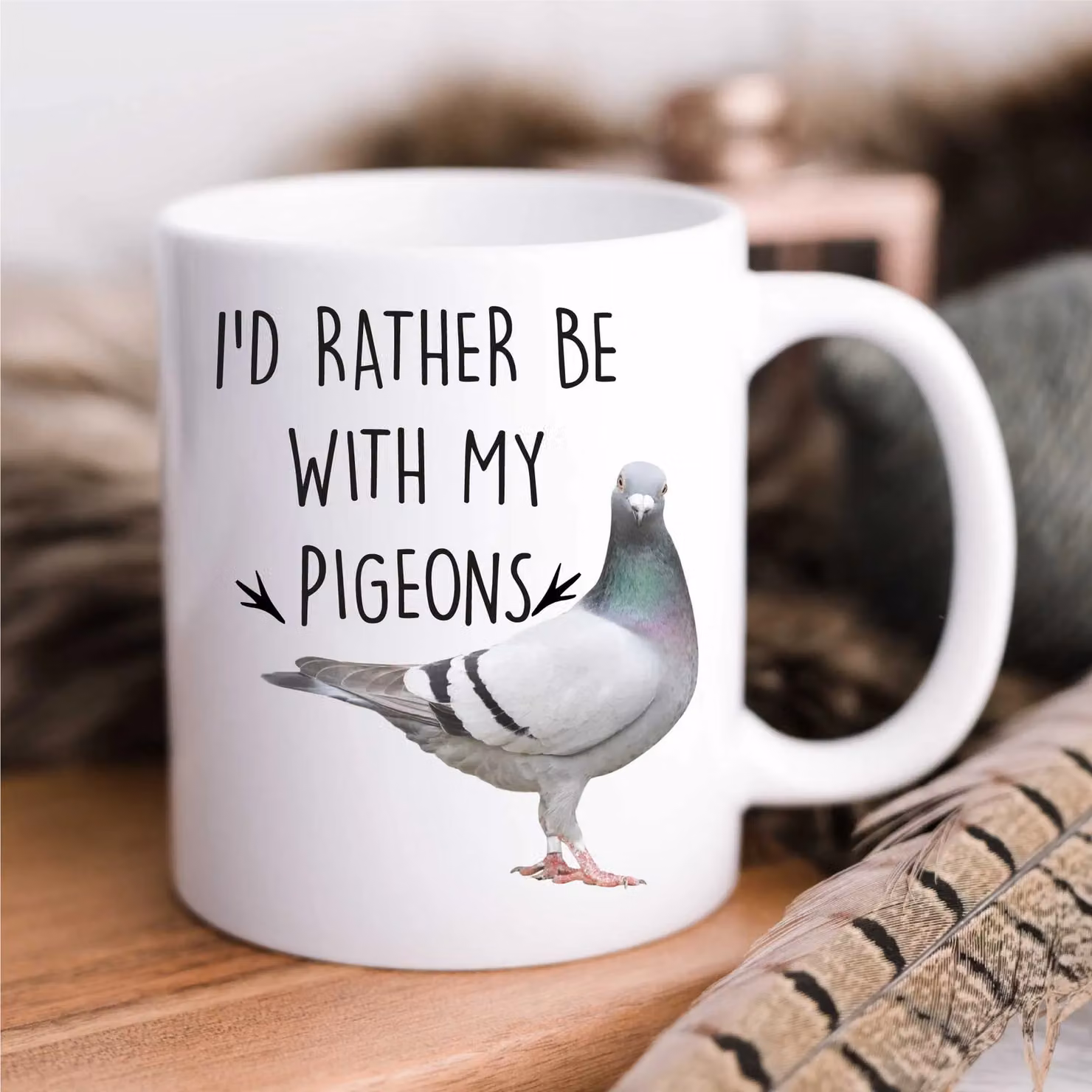 60 Second Makeover I'd Rather Be With My Pigeons Ceramic Mug in White – 2