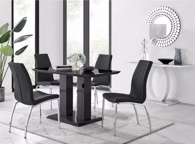 FurnitureboxUK Imperia Black Dining Set with 4 Isco Faux Leather Chairs and Rectangular Table