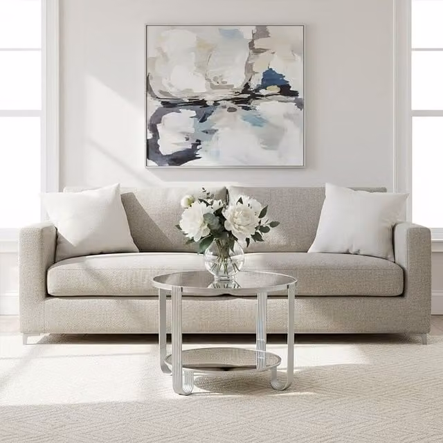 Orsina Round Mirrored Top Side Table with Silver Frame, W/D/H: 60 x 60 x 42 cm – 1