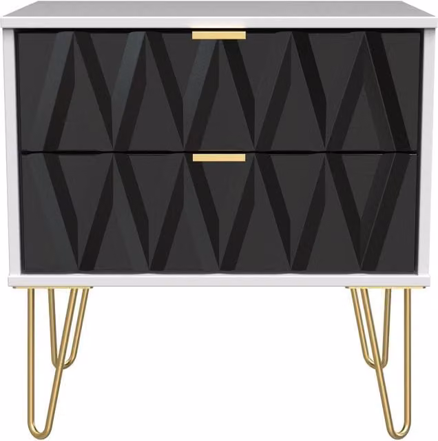 Ready Assembled 2 U Dallas 2 Drawer Side Table in Black and Gold – 1