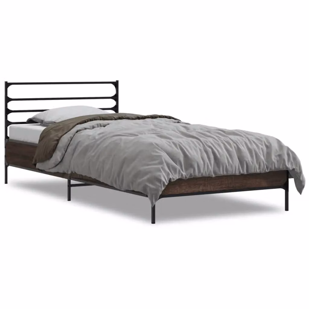 Berkfield Home Small Single Bed Frame in Brown Oak, W: 75 cm, L: 190 cm – 2