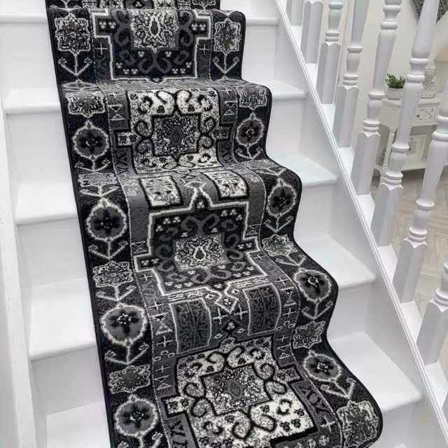 runrug Abstract Stair Runner Carpet in Black, W: 60 cm x L: 570 cm – 1