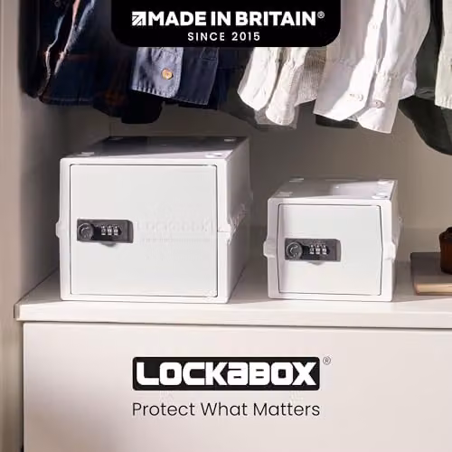 Lockabox Mini Small Lockable Storage Box with Combination Lock, White, W: 22.3 cm, D: 15.4 cm, H: 12 cm – 6