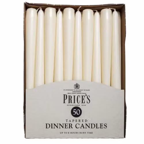 Price's Candles Classic Beige Wax Tapered Dinner Candles, Pack of 50 – 1
