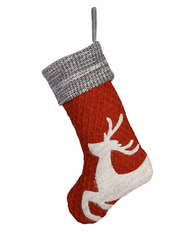 Dibor Set of 4 Red, Grey and White Sweater Knit Reindeer Christmas Stockings – 2