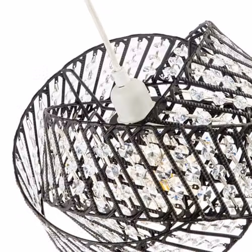 Happy Homewares Modern Triple Ring Matte Black Metal Pendant Light Shade with Transparent Acrylic Beads W/D/H: 21 x 21 x 30 cm – 2