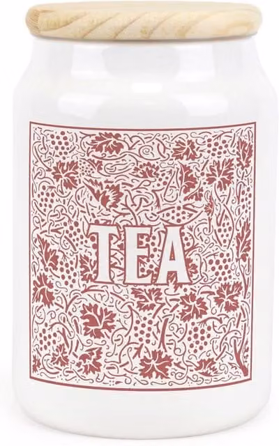 Purely Home Red Oak Leaves and Berries Floral Ceramic Tea Storage Canister in Red and White