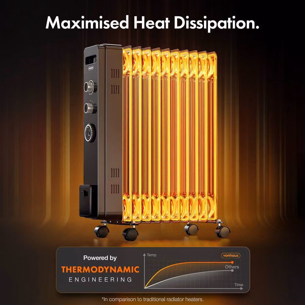 VonHaus 11 Fin Oil Filled Radiator 2500W in Black – 7