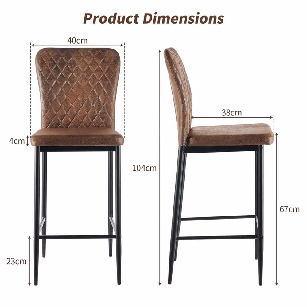 PAWNORA Set of 4 Brown Modern Faux Suede Bar Stools with Metal Frame – 2