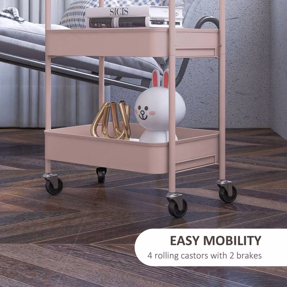 Kelvenix 3 Tier Rolling Utility Storage Trolley in Pink – 4