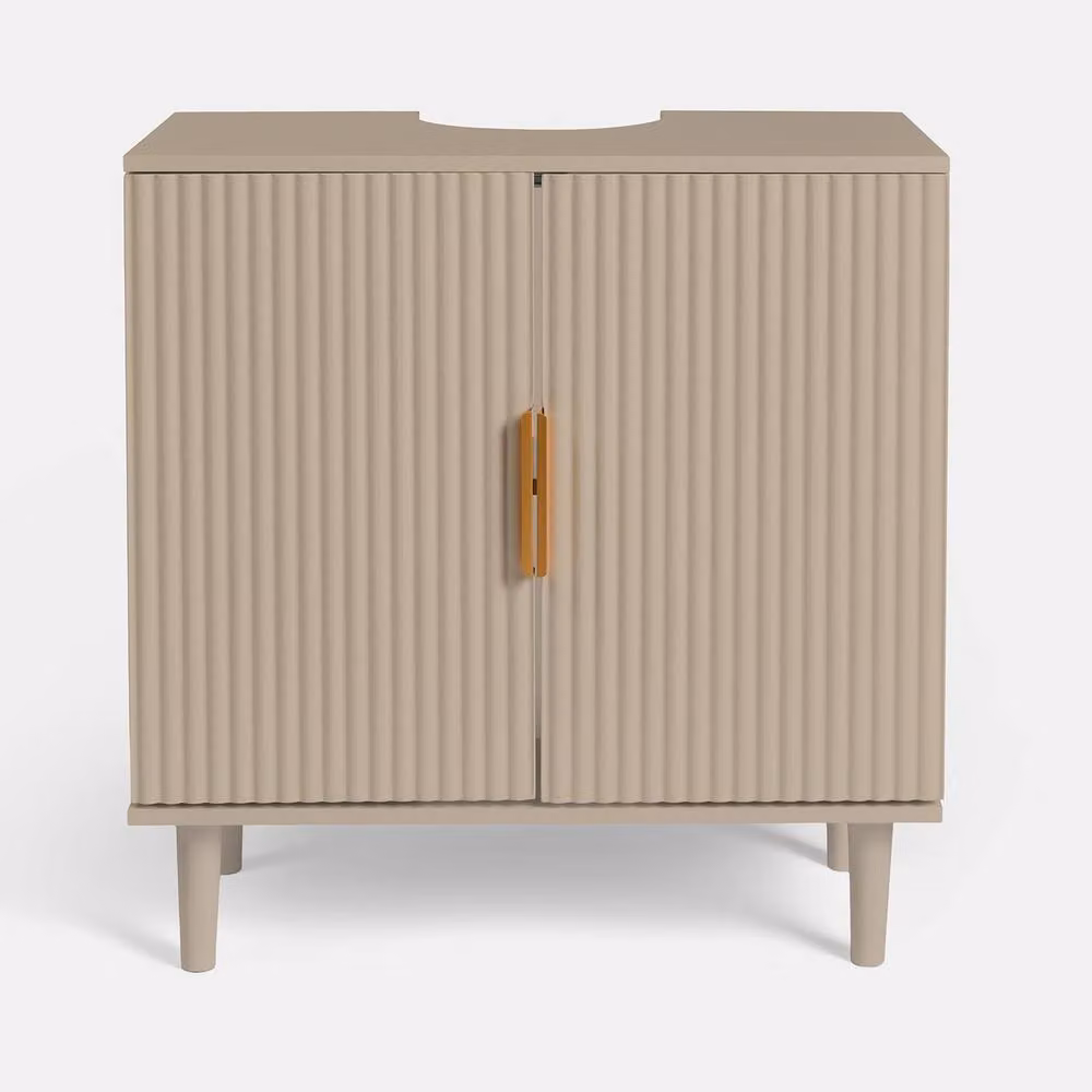 OHS Ribbed Undersink Bathroom Cabinet MDF Storage Organiser in Sand/Beige – 2