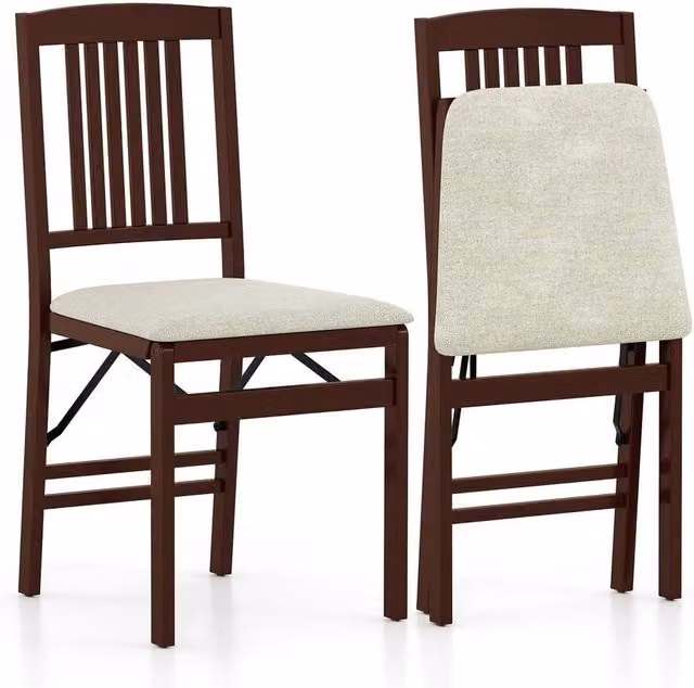 Kelvenix Set of 2 Brown Fabric and Rubberwood Folding Dining Chairs – 1