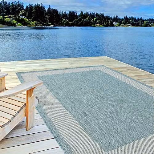 THE RUGS Aqua Bordered Outdoor and Indoor Rectangular Area Rug, W/D/H: 80 x 150 cm – 1