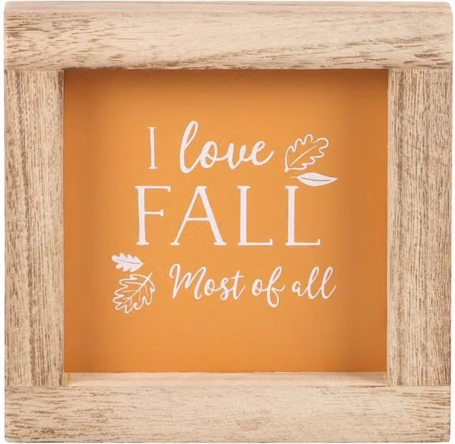 Kingsbury Gifts I Love Fall Rustic Wooden Hanging Sign in Orange with Autumn Leaves Typography