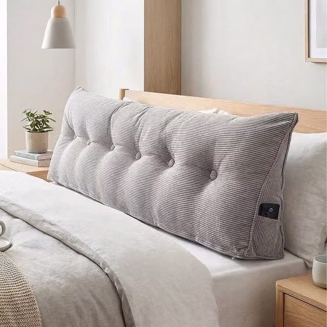 Livingandhome Grey Corduroy Wedge Headboard Pillow with Removable Cover, Width: 180 cm