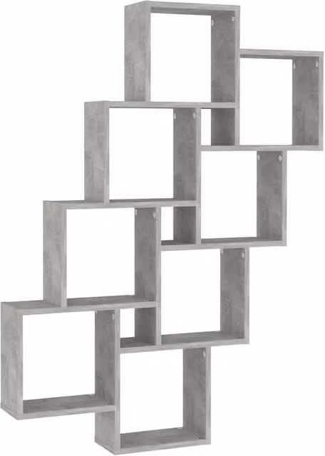 Berkfield Home Wall Mounted Cube Shelf in Concrete Grey, W/D/H: 90 x 15 x 119 cm