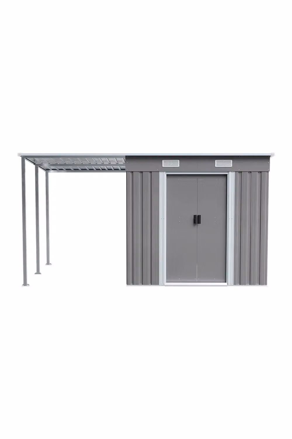 H&O Direct Metal Outdoor Storage Shed with Lean-to and Double Doors, Grey, W: 195 cm, D: 120 cm, H: 184 cm – 2