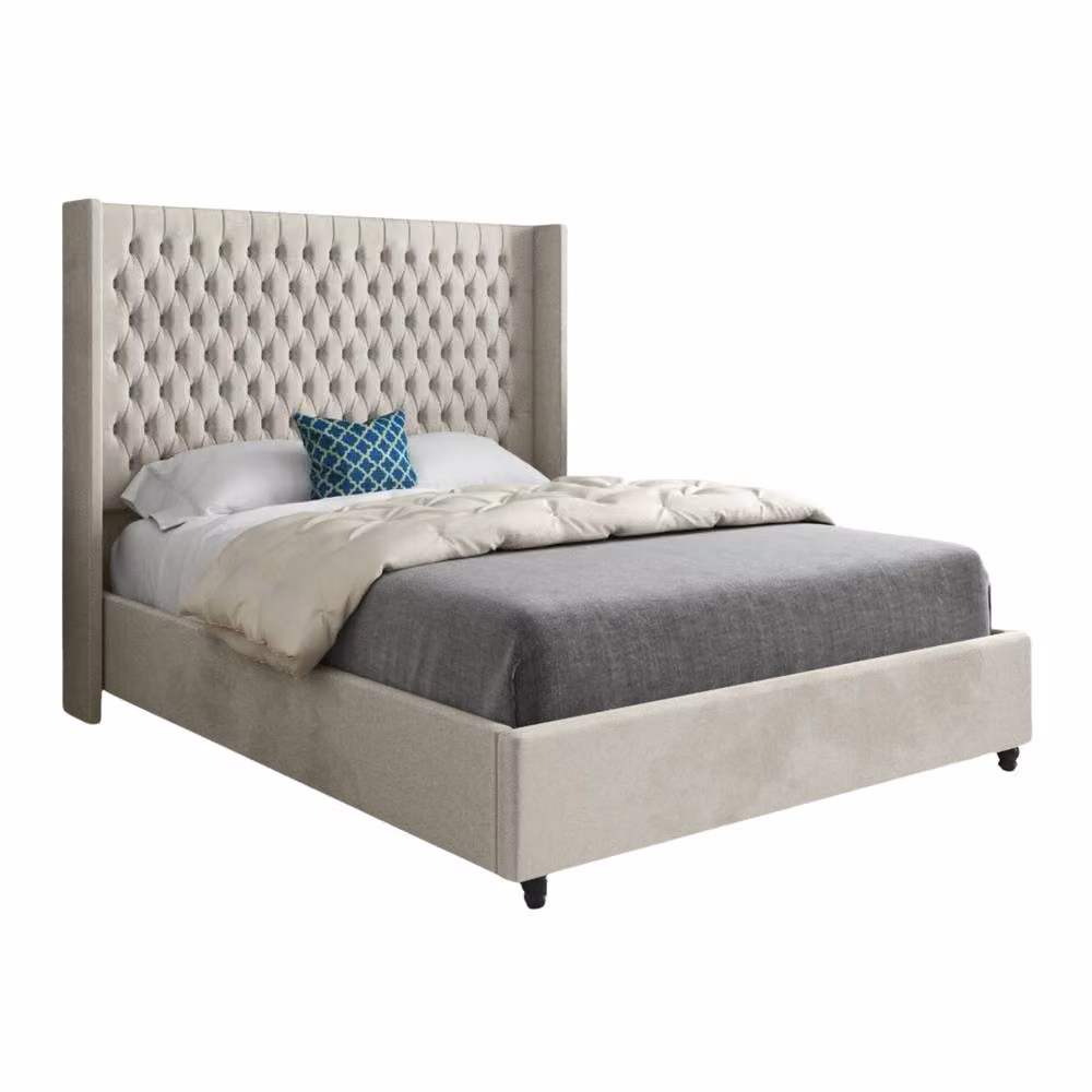 Casani Tibenham Double Upholstered Velvet Bed Frame in Beige – 2