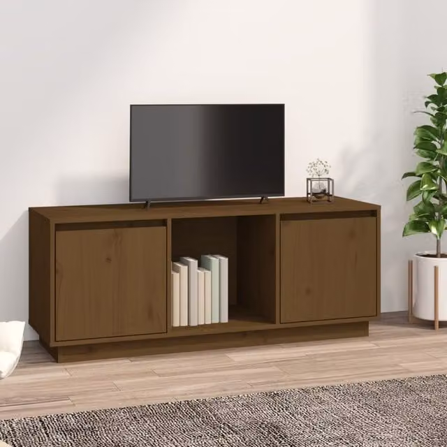 Berkfield Home Modern TV Cabinet in Brown Solid Pine Wood, W/D/H: 110.5 x 44 x 35 cm