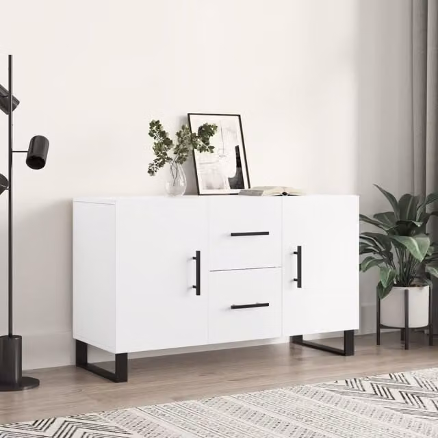 Berkfield Home Modern White Sideboard in Matt Engineered Wood W/D/H: 100 x 36 x 60 cm