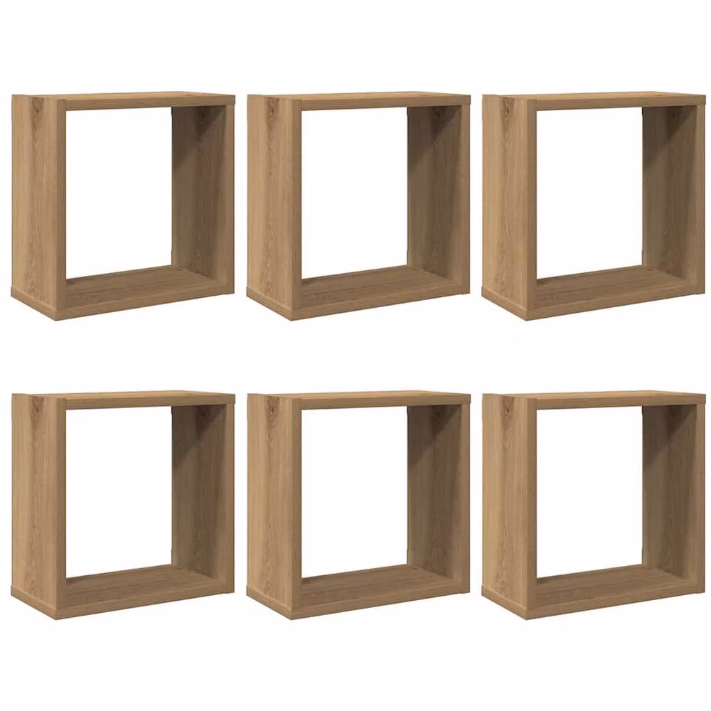 Berkfield Home Artisan Oak Wall Cube Shelves, 6 Piece Set in Brown, W/D/H: 30 x 15 x 30 cm – 2
