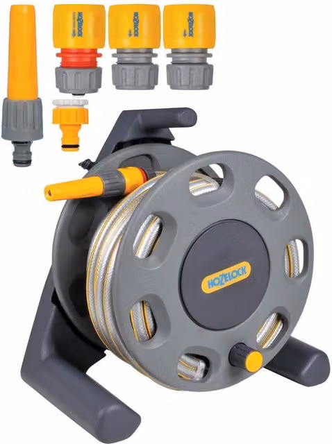 Hozelock Freestanding Compact Manual Hose Reel in Grey and Multicolour – 1