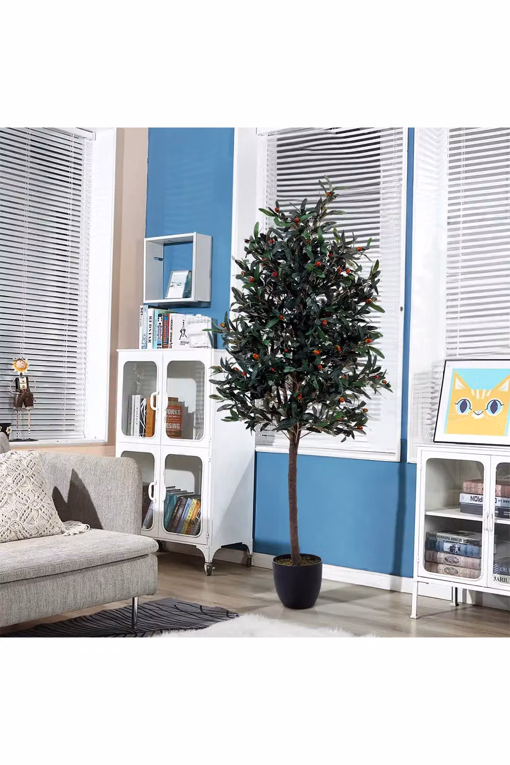 Living and Home 190cm H Artificial Mediterranean Olive Tree in Green Planter – 2