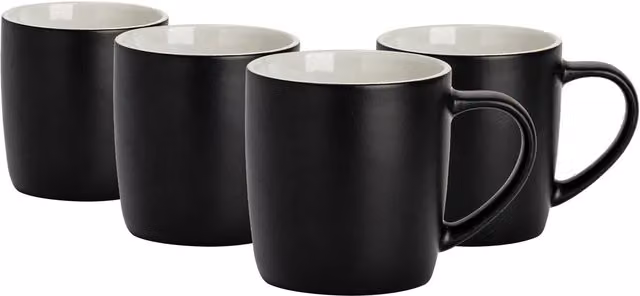 Argon Tableware Matte Black Ceramic Stoneware Coffee Mugs, 350ml, Pack of 4 – 7