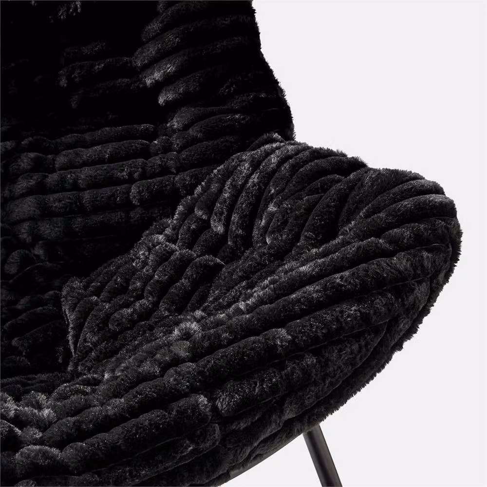 PAWNORA Modern Faux Fur Upholstered Rocking Chair with Metal Frame in Black – 3