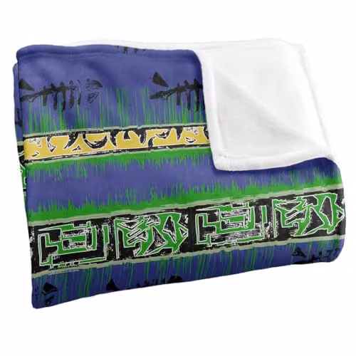 JQ Licensing Jl-Jp Tiki Tropical Blue Pattern Super Soft Fleece Throw Blanket in White and Blue, W/D/H: 152 x 127 cm – 2