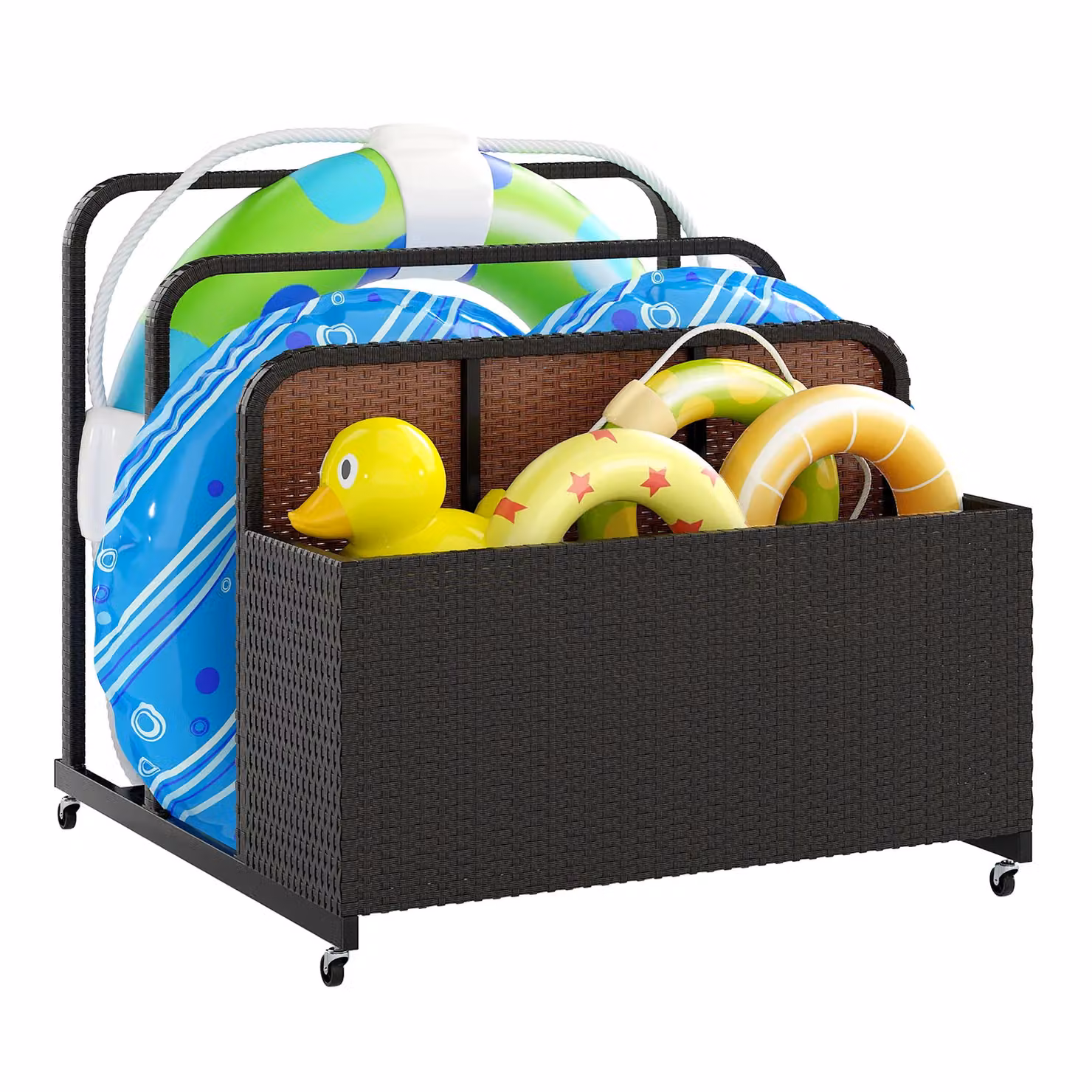 Costway Wicker Patio Pool Float Storage Organizer Caddy Basket in Brown – 6