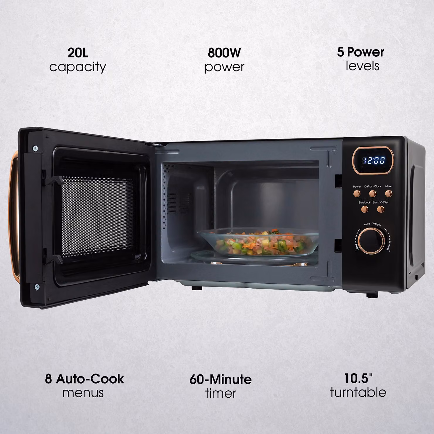 Abode AMD2004 Retro Digital Solo Microwave, 20 Litres, 800W, Black – 3