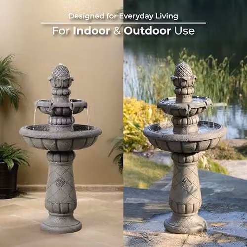 Teamson Home Two-Tier Cascade Birdbath Outdoor Garden Fountain, Grey, Height: 99 cm – 3