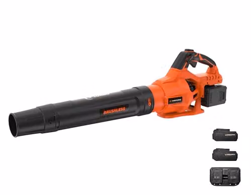 Yard Force 40V Cordless Leaf Blower with Brushless Motor, Boost-X Function and Two 20V 4.0Ah Lithium-Ion Batteries in Black and Orange