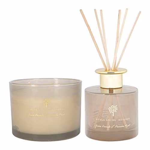 Nicola Spring Pomelo & Passion Fruit Scented Candle and Reed Diffuser Set in Grey – 1