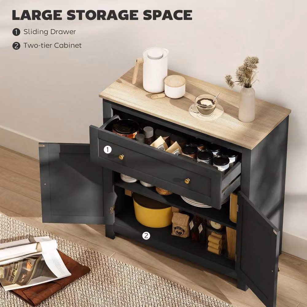 Kelvenix Black Sideboard Storage Cabinet with Adjustable Shelf and Drawer, W/D/H: 80 x 35 x 78.5 cm – 3