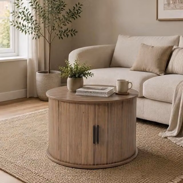 Home Source Grova Round Coffee Table in Walnut Effect Brown and Black