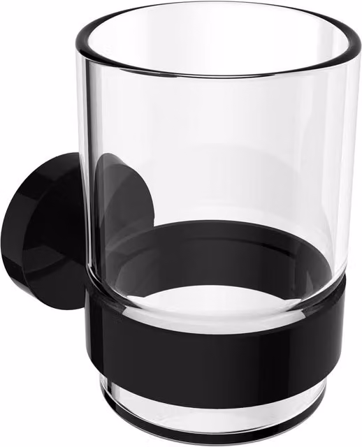 Luxury Living Colorado Wall Mounted Black Glass and Stainless Steel Bathroom Tumbler and Holder
