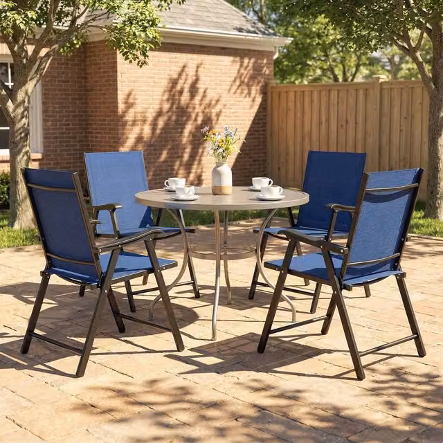 Outsunny Set of 4 Folding Garden Chairs with High Back in Blue – 9