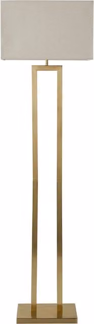 ValueLights Gloria Double Stem Metal Floor Lamp with Rectangular Fabric Shade in Gold/Brass