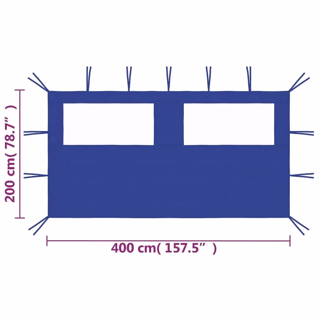 Berkfield Home Blue PVC-Coated Gazebo Sidewall with Windows, W: 4 m, H: 2 m – 3