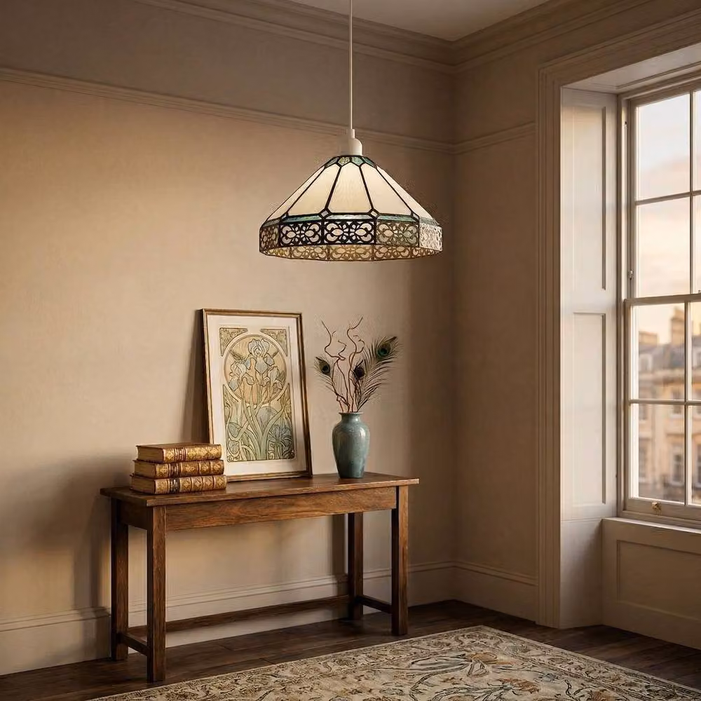 Happy Homewares Chic 1920s Shabby Chic Pendant Light Shade with Metal Scrollwork Decor in Multicolour Glass and Metal, Diameter: 30 cm – 3
