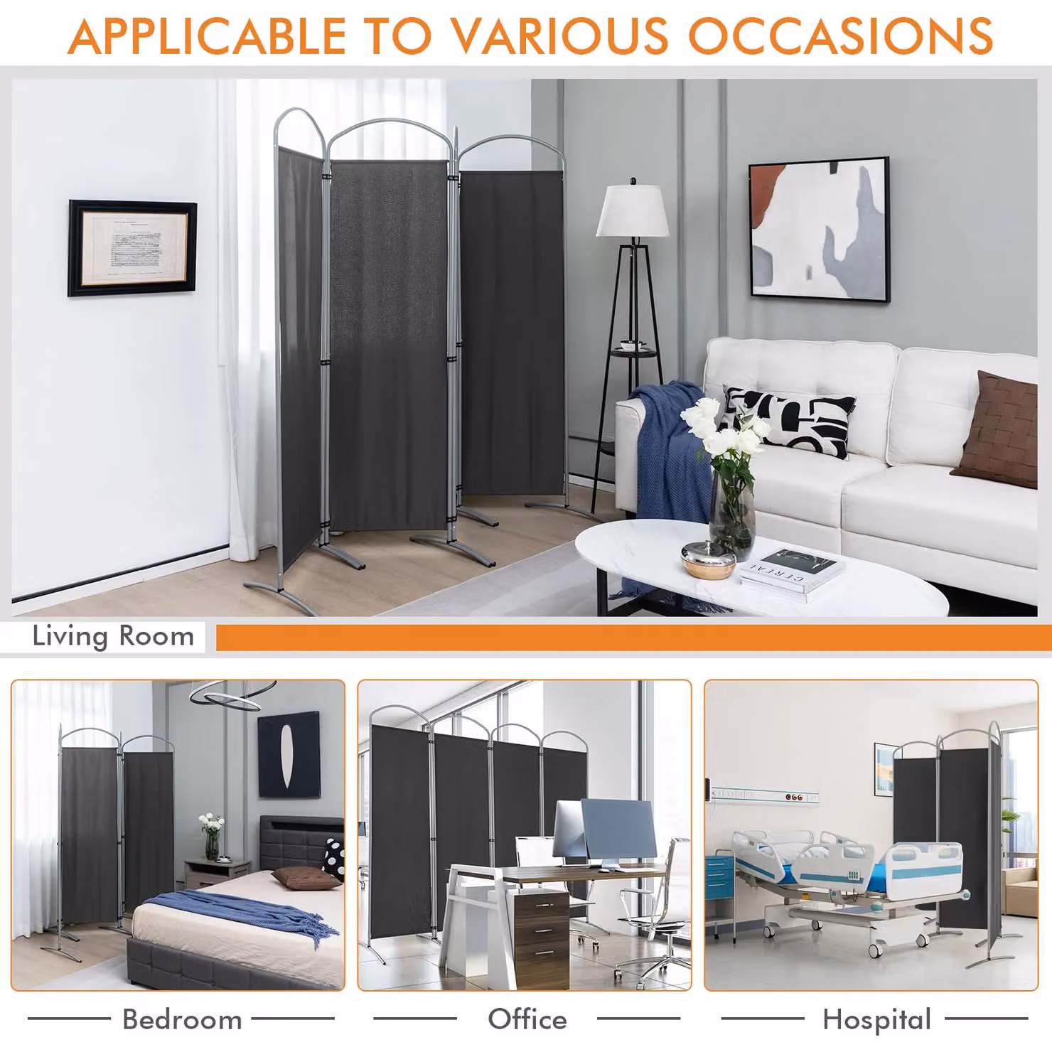 Costway 4 Panel Folding Privacy Screen Room Divider in Grey, Height: 188 cm – 6