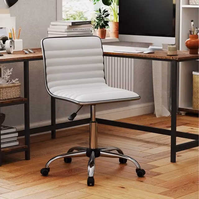 Costway White Synthetic Leather Swivel Task Chair for Home Office