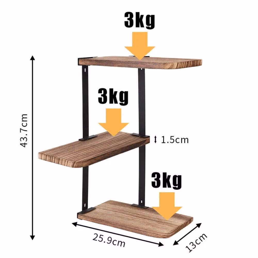 EONLION Lucca 3 Tier Modern Floating Corner Shelf in Brown, W/D/H: 50 x 50 x 50 cm – 2