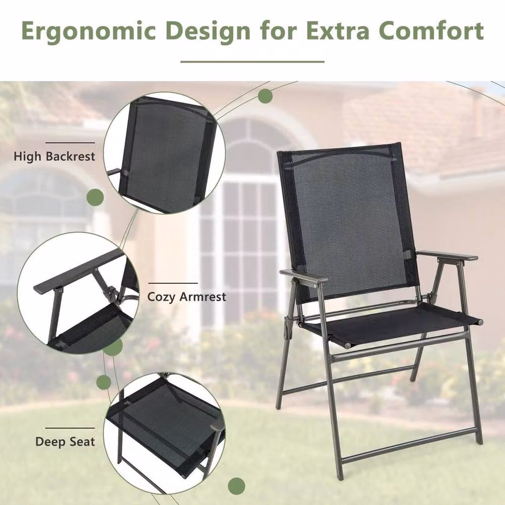 KORVIXA 2-Piece Set of Black Folding Patio Dining Chairs with Armrests and Textilene Fabric – 5