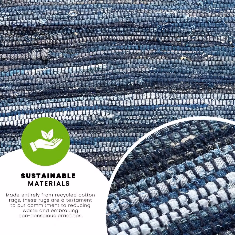 Bravich LTD Handwoven Cotton Chindi Rag Area Rug, Reversible Flat Weave in Blue, W: 60 cm, L: 180 cm – 5
