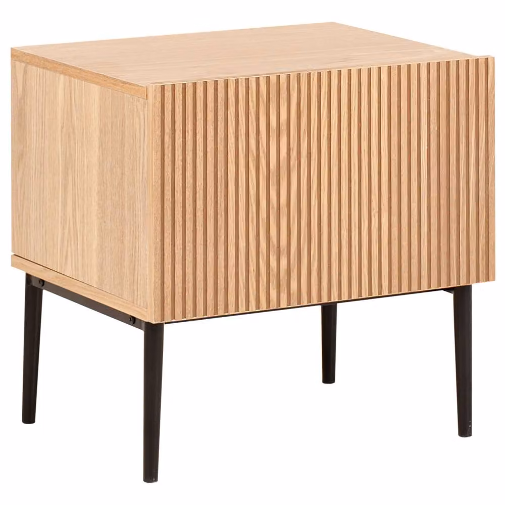 Wyld and Coco Modern Bedside Table in Brown Natural Ash Veneer with 1 Ribbed Drawer – 2