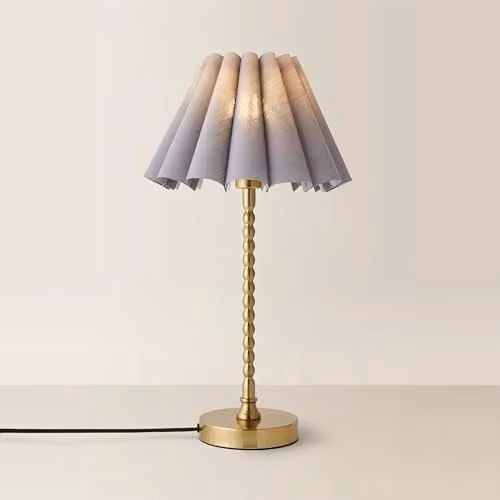 ValueLights Maeve Grey Scallop Pleated Tapered Shade Brushed Gold Bobbin Bobble Table Lamp